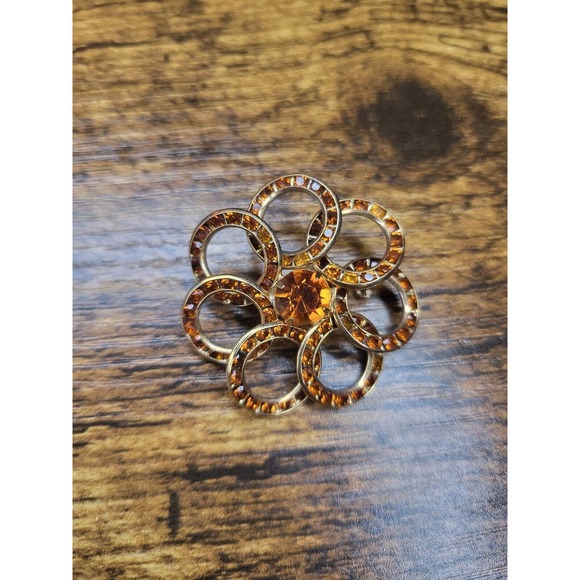 Unbranded | Jewelry | Vintage Lovely Floral Rhinestone Burnt Orange ...